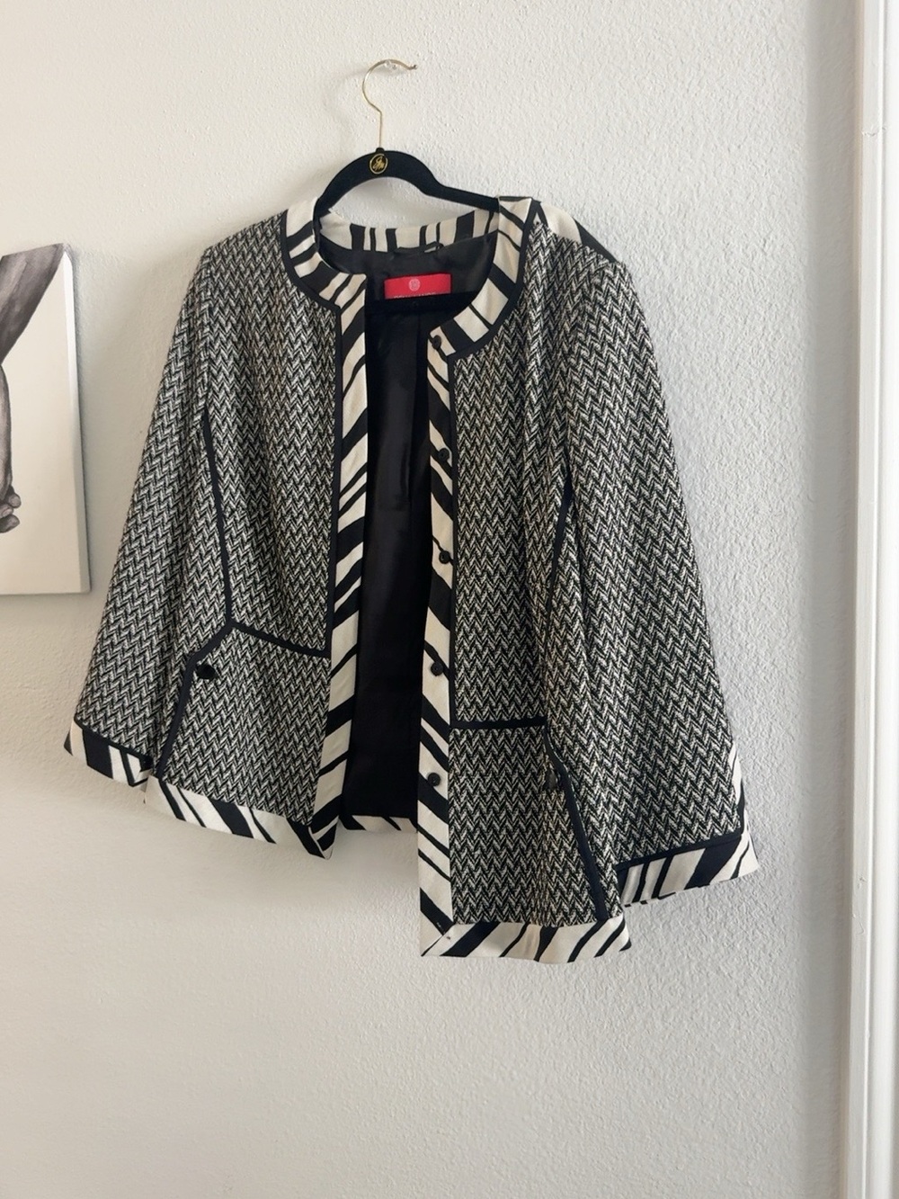 Rena Lange Fashion Show Wool Blazer Jacket Black Ivory Size 14 / 44